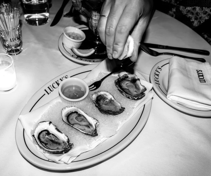 Fresh oysters raw bar selection at Lucky's Malibu